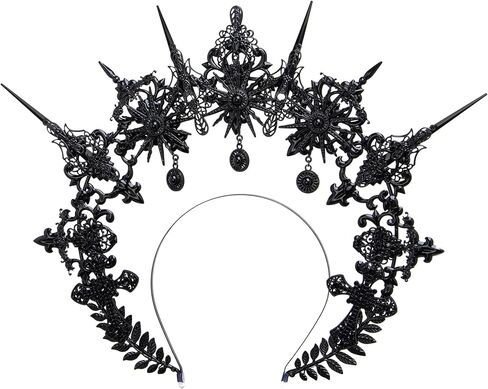 Black Gothic Spiked Halo Crown Mary Goddess Halo Women Halloween Cosplay Headwear For Wedding Party Photos in Saudi Arabia