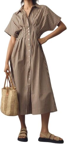 Chvity Women Stripe Tunic Maxi Shirt Dress Fashion Fashion Slim Fit Button Buttes Prات in Kuwait