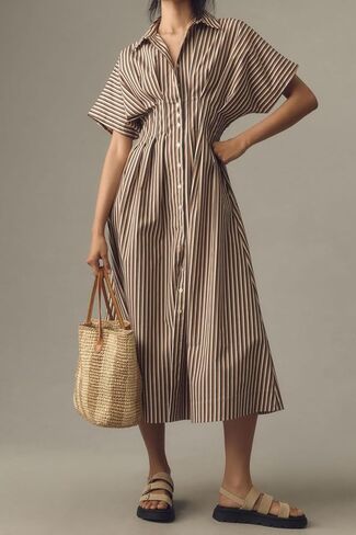 Chvity Women Stripe Tunic Maxi Shirt Dress Fashion Fashion Slim Fit Button Buttes Prات in Kuwait