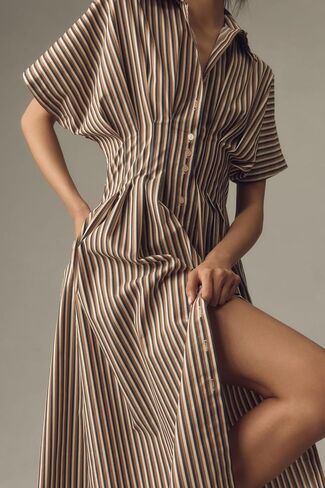 Chvity Women Stripe Tunic Maxi Shirt Dress Fashion Fashion Slim Fit Button Buttes Prات in Kuwait