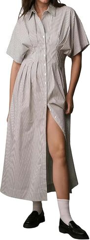 Chvity Women Stripe Tunic Maxi Shirt Dress Fashion Fashion Slim Fit Button Buttes Prات in Kuwait