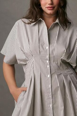 Chvity Women Stripe Tunic Maxi Shirt Dress Fashion Fashion Slim Fit Button Buttes Prات in Kuwait