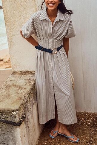 Chvity Women Stripe Tunic Maxi Shirt Dress Fashion Fashion Slim Fit Button Buttes Prات in Kuwait