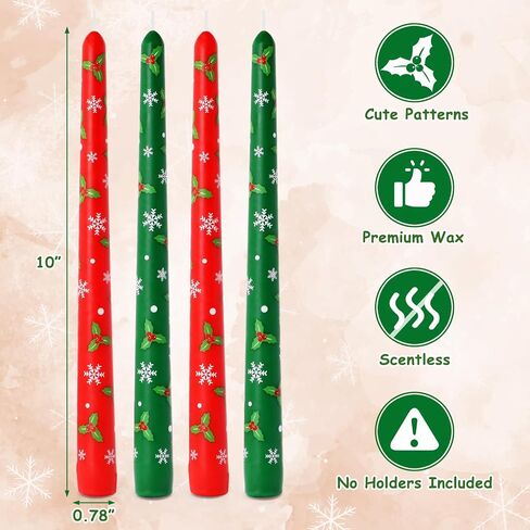 Tuitessine Christmas White Taper Candles 10 Inch Tall Set of 4 Unscented Christmas Tree Candlesticks Unique Christmas Gifts for Hostess Holiday Dinner Table Home Decorations (No Holder) in Kuwait