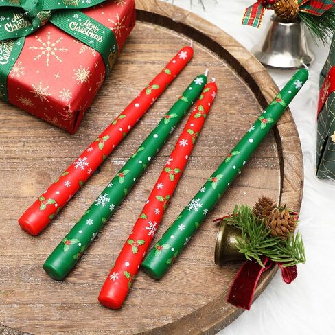 Tuitessine Christmas White Taper Candles 10 Inch Tall Set of 4 Unscented Christmas Tree Candlesticks Unique Christmas Gifts for Hostess Holiday Dinner Table Home Decorations (No Holder) in Kuwait