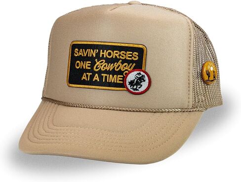 Bottom Shelf Savin' Horses One Cowboy at A Time Funny Foam Trucker Patch Hat Unisex with Hat Pin in Saudi Arabia