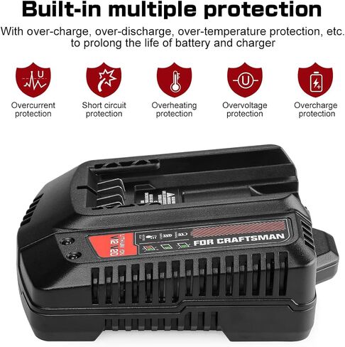 2Pack 6500mAh V20 Batteries for Craftsman 20V Max Battery CMCB202 CMCB204 CMCB206 + Dual Charger for Craftsman V20 Fast Charger in Kuwait