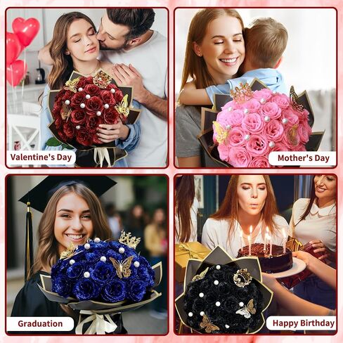 Glitter Roses Bouquet Graduation Gifts, Shiny Artificial Roses Flowers with Stems DIY Fake Glitter Flowers Bouquet for Anniversary Graduation Birthday Wedding, 24 Roses (Red) in Kuwait