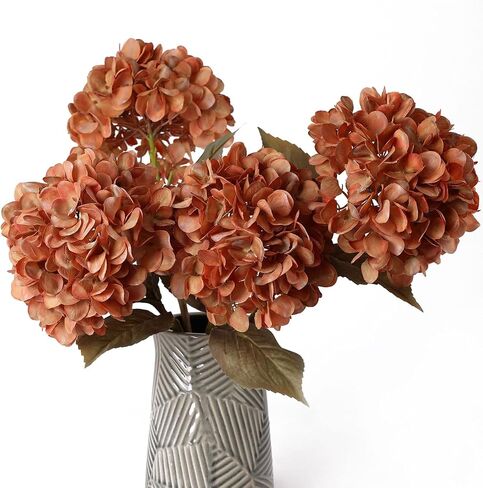 mizii 4Pcs Burnt Orange Artificial Hydrangeas Flowers Large Fake Silk Hydrangea Flower with Stems Realistic Faux Hydrangea Decorations for Wedding Table Centerpieces Vase Home Decor (Burnt Orange) in Kuwait