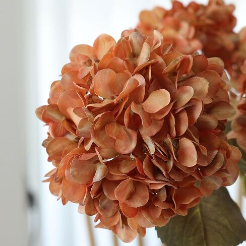 mizii 4Pcs Burnt Orange Artificial Hydrangeas Flowers Large Fake Silk Hydrangea Flower with Stems Realistic Faux Hydrangea Decorations for Wedding Table Centerpieces Vase Home Decor (Burnt Orange) in Kuwait