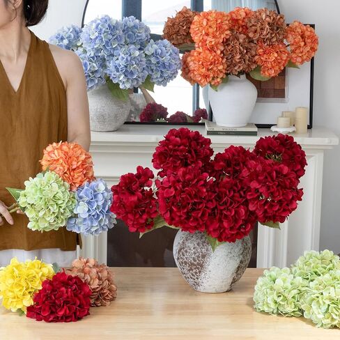 mizii 4Pcs Burnt Orange Artificial Hydrangeas Flowers Large Fake Silk Hydrangea Flower with Stems Realistic Faux Hydrangea Decorations for Wedding Table Centerpieces Vase Home Decor (Burnt Orange) in Kuwait