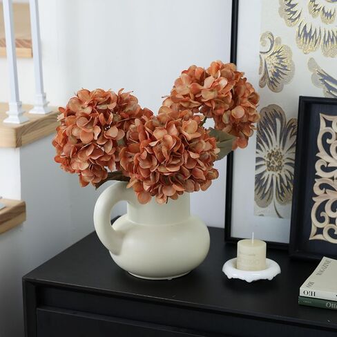 mizii 4Pcs Burnt Orange Artificial Hydrangeas Flowers Large Fake Silk Hydrangea Flower with Stems Realistic Faux Hydrangea Decorations for Wedding Table Centerpieces Vase Home Decor (Burnt Orange) in Kuwait