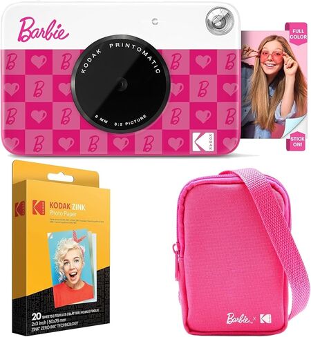 مجموعة Barbie Starter للكاميرا الرقمية ذات الطباعة الفورية بالألوان الكاملة من Kodak x Barbie (نمط مميز) + حافظة كاميرا Barbie Deluxe + ورق زنك (20 ورقة) in Saudi Arabia