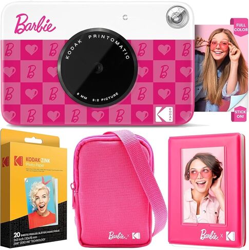 مجموعة Barbie Starter للكاميرا الرقمية ذات الطباعة الفورية بالألوان الكاملة من Kodak x Barbie (نمط مميز) + حافظة كاميرا Barbie Deluxe + ورق زنك (20 ورقة) in Saudi Arabia