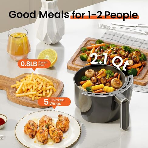 Small Compact Air Fryer, 4-in-1 Small Mini Airfryer, Bake, Roast, Reheat, 98% Less Oil, Light Grey in Saudi Arabia