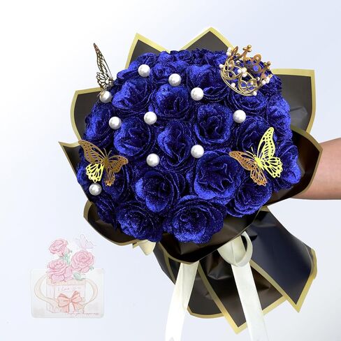 Glitter Roses Bouquet Graduation Gifts, Shiny Artificial Roses Flowers with Stems DIY Fake Glitter Flowers Bouquet for Anniversary Graduation Birthday Wedding, 24 Roses (Red) in Kuwait