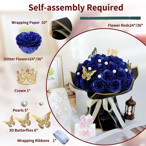 Glitter Roses Bouquet Graduation Gifts, Shiny Artificial Roses Flowers with Stems DIY Fake Glitter Flowers Bouquet for Anniversary Graduation Birthday Wedding, 24 Roses (Red) in Kuwait