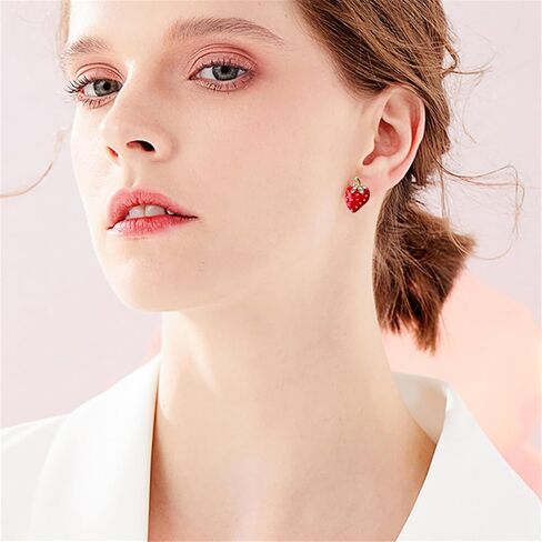 coadipress 3PCS Strawberry Jewelry Set for Women Cute Sweet Strawberry Fruit Pendant Necklace Dainty Fashion Strawberry Rhinestone Bracelet Birthday Party Charm Jewelry in Saudi Arabia