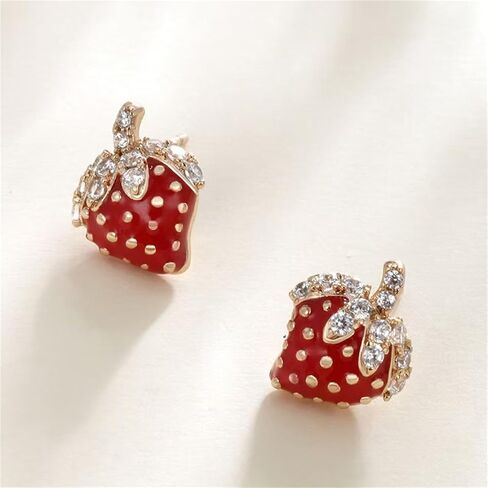coadipress 3PCS Strawberry Jewelry Set for Women Cute Sweet Strawberry Fruit Pendant Necklace Dainty Fashion Strawberry Rhinestone Bracelet Birthday Party Charm Jewelry in Saudi Arabia