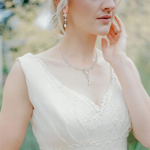 EVER FAITH Cubic Zirconia Bridal Jewelry Set for Wedding, Marquise CZ Simulated Pearl Vine Leaf Necklace Dangle Earrings Sets in Saudi Arabia