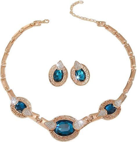 Alloy Crystal Statement Necklace Earrings Sets for Women Elegant Rose Gold Pendant Jewelry for Bridal Bridesmaid Weddings Parties Evening Events Special Occasions in Saudi Arabia