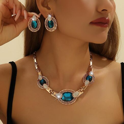 Alloy Crystal Statement Necklace Earrings Sets for Women Elegant Rose Gold Pendant Jewelry for Bridal Bridesmaid Weddings Parties Evening Events Special Occasions in Saudi Arabia