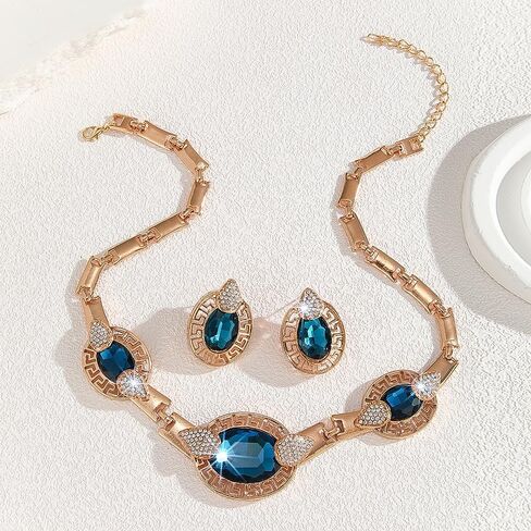 Alloy Crystal Statement Necklace Earrings Sets for Women Elegant Rose Gold Pendant Jewelry for Bridal Bridesmaid Weddings Parties Evening Events Special Occasions in Saudi Arabia