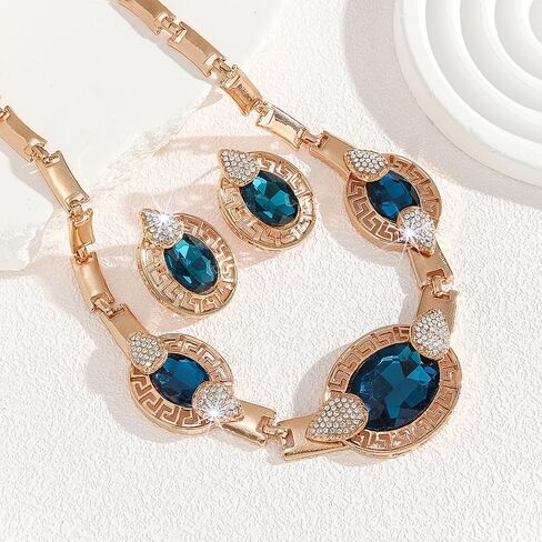 Alloy Crystal Statement Necklace Earrings Sets for Women Elegant Rose Gold Pendant Jewelry for Bridal Bridesmaid Weddings Parties Evening Events Special Occasions in Saudi Arabia