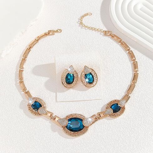 Alloy Crystal Statement Necklace Earrings Sets for Women Elegant Rose Gold Pendant Jewelry for Bridal Bridesmaid Weddings Parties Evening Events Special Occasions in Saudi Arabia