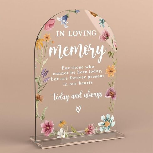 In Loving Memory Acrylic Wedding Sign Memory Table Sign Modern Calligraphy Arch Acrylic Table Top Signs for Wedding Reception and Event Party Decor (Wildflowers) in Saudi Arabia
