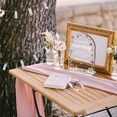 In Loving Memory Acrylic Wedding Sign Memory Table Sign Modern Calligraphy Arch Acrylic Table Top Signs for Wedding Reception and Event Party Decor (Wildflowers) in Saudi Arabia