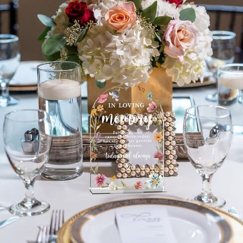 In Loving Memory Acrylic Wedding Sign Memory Table Sign Modern Calligraphy Arch Acrylic Table Top Signs for Wedding Reception and Event Party Decor (Wildflowers) in Saudi Arabia