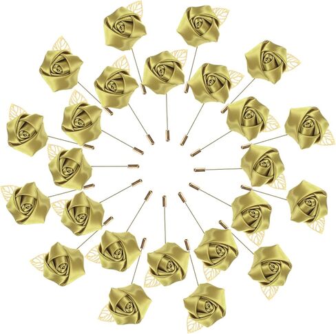 24-Pack Flower Lapel Pins for Men, Golden Leaf Rose Boutonnieres Pin Groom Boutonnieres for Wedding/Dance/Party, Men Lapel Pins for Suits Satin Flower Corsage [Light Purple] in Saudi Arabia