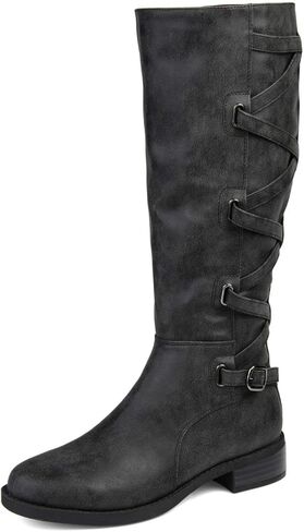 Journee Womens Carly Extra Wide Calf Stacked Heel Riding Boots in Kuwait