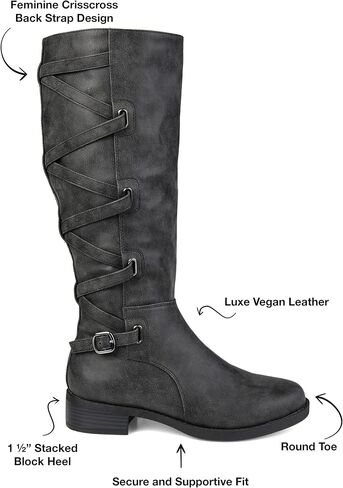 Journee Womens Carly Extra Wide Calf Stacked Heel Riding Boots in Kuwait