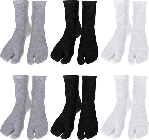 6 Pairs Tabi Flip Flop Socks, Elastic Cotton Tabi Split Toe Socks Wicking Sandal Sock for Women Men (Black+Grey+White) in Saudi Arabia