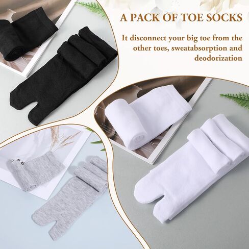 6 Pairs Tabi Flip Flop Socks, Elastic Cotton Tabi Split Toe Socks Wicking Sandal Sock for Women Men (Black+Grey+White) in Saudi Arabia