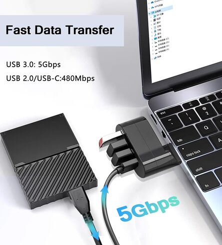 USB Hub for Laptop, 4-Port USB 3.0 Hub USB Splitter USB Extender for Laptop, MacBook, Mac Pro, Mac Mini, iMac, Surface Pro, XPS, PC, Flash Drive, Mobile HDD in Saudi Arabia