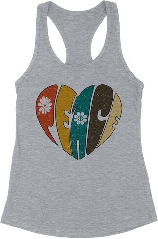 TeesAndTankYou Hippie Peace Heart Retro Tank Top Fitted Racerback Women's in Saudi Arabia
