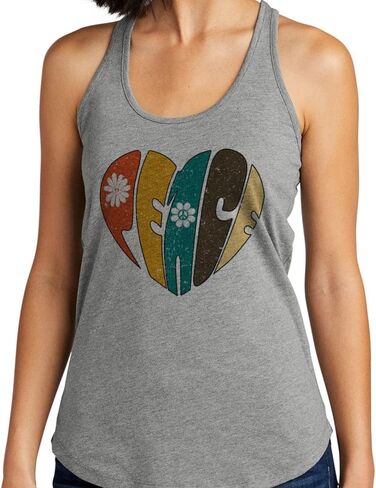 TeesAndTankYou Hippie Peace Heart Retro Tank Top Fitted Racerback Women's in Saudi Arabia