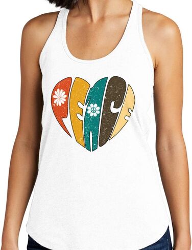 Teesandtankyou Hippie Peace Heart Retro Tank Top Fitted Racerback Women’s's in Saudi Arabia