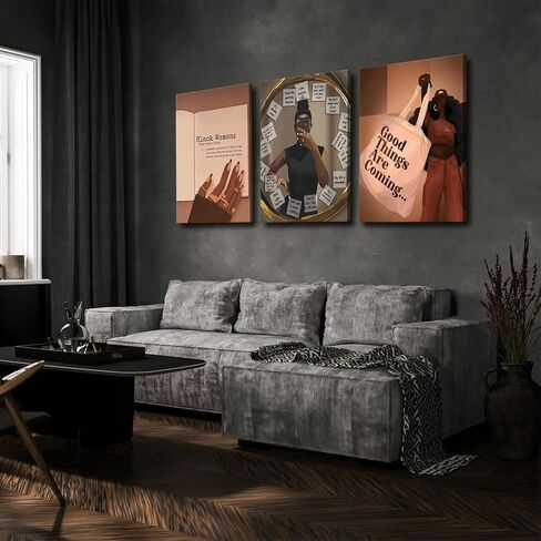 3pcs Black Girl Wall Art, African American Wall Decor Paintings, Fashion Abstract Black Woman Poster Canvas Prints Pictures for Living Room Bedroom 12x16 inch Framed in Saudi Arabia