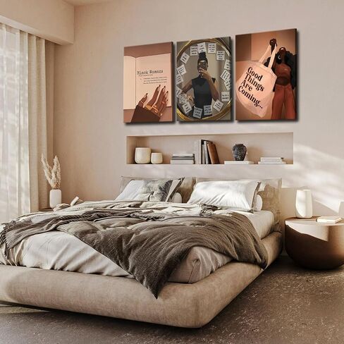 3pcs Black Girl Wall Art, African American Wall Decor Paintings, Fashion Abstract Black Woman Poster Canvas Prints Pictures for Living Room Bedroom 12x16 inch Framed in Saudi Arabia