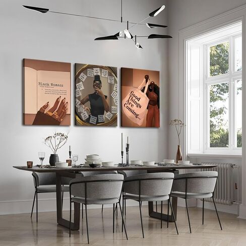 3pcs Black Girl Wall Art, African American Wall Decor Paintings, Fashion Abstract Black Woman Poster Canvas Prints Pictures for Living Room Bedroom 12x16 inch Framed in Saudi Arabia
