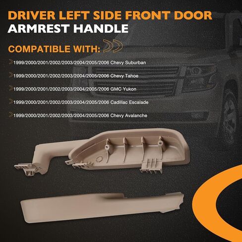 HQPASFY Driver Left Side Front Door Armrest Handle Compatible with 1999-2006 Chevy Suburban Tahoe Avalanche, GMC Yukon Replace# 188981547 15703701 15703702 88981548, Gray in Saudi Arabia