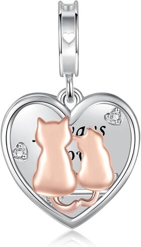 925 Sterling Silver Mother and Kitten Heart Charms Always Love You Cat Mom Bead for Bracelets & Necklaces in Saudi Arabia