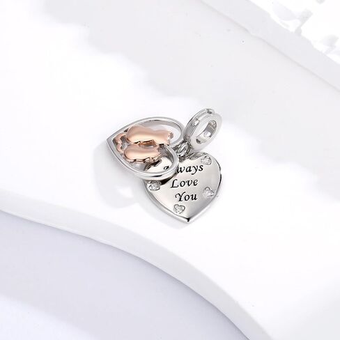 925 Sterling Silver Mother and Kitten Heart Charms Always Love You Cat Mom Bead for Bracelets & Necklaces in Saudi Arabia