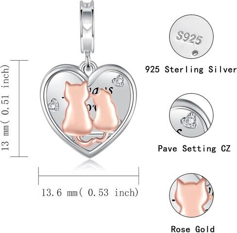 925 Sterling Silver Mother and Kitten Heart Charms Always Love You Cat Mom Bead for Bracelets & Necklaces in Saudi Arabia