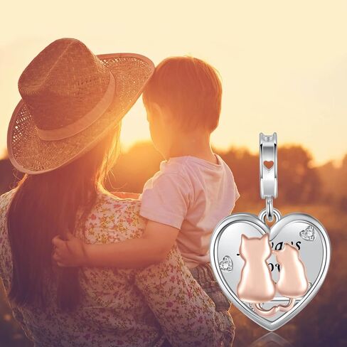 925 Sterling Silver Mother and Kitten Heart Charms Always Love You Cat Mom Bead for Bracelets & Necklaces in Saudi Arabia