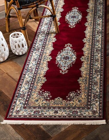 Rugs.com Rabia Collection Rug – 3' x 13' Runner Burgundy Low Rug Perfect for Hallways, Entryways in Saudi Arabia